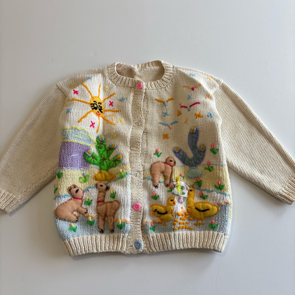 BN1 Cottagecore Handmade Colorful Animal Embroidered Cardigan‎ Girls